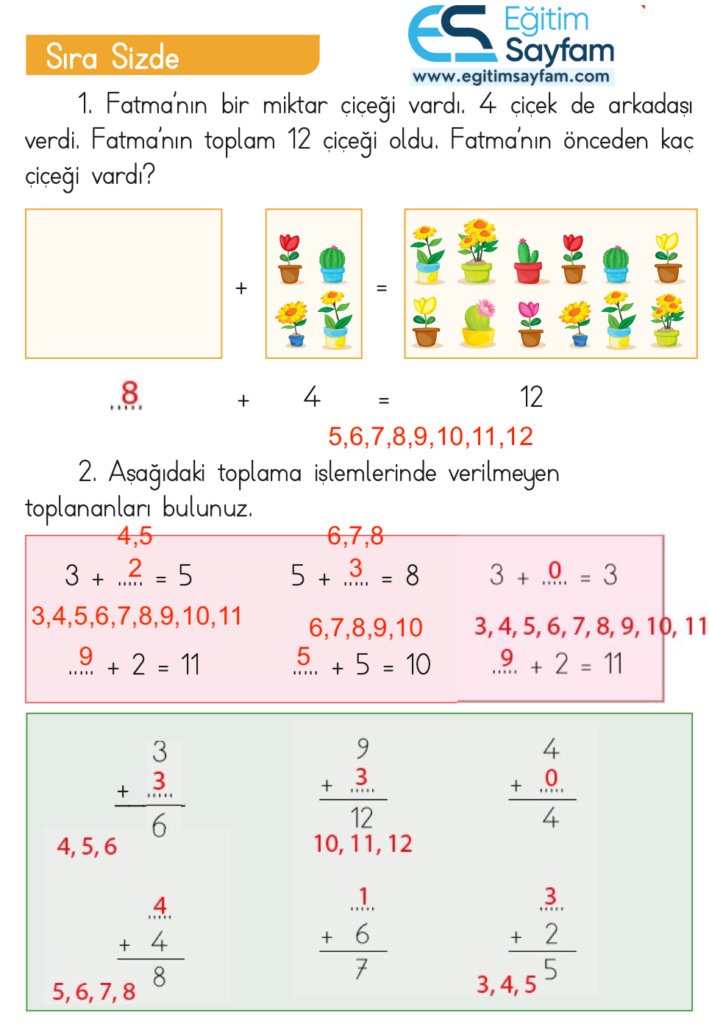 1. Sınıf Matematik Ders Kitabı Cevapları Dizin Yayıncılık Sayfa 119