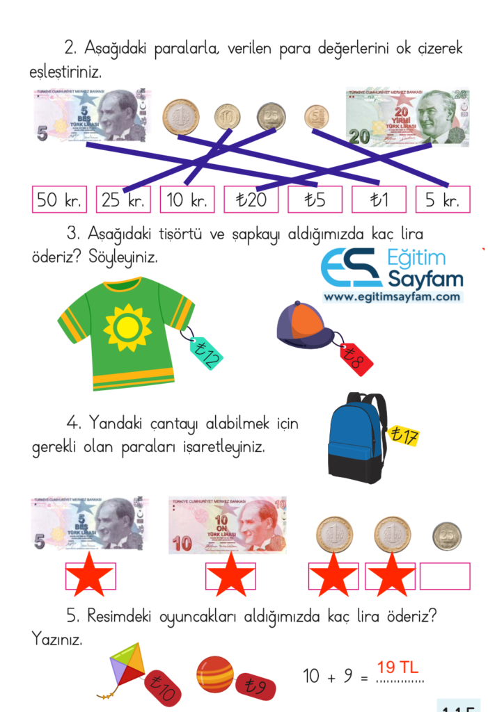 1. Sınıf Matematik Ders Kitabı Cevapları Dizin Yayıncılık Sayfa 115