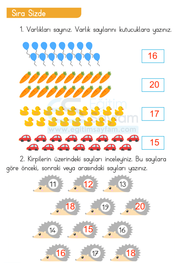 1. Sınıf Matematik Ders Kitabı Cevapları Dizin Yayıncılık Sayfa 42