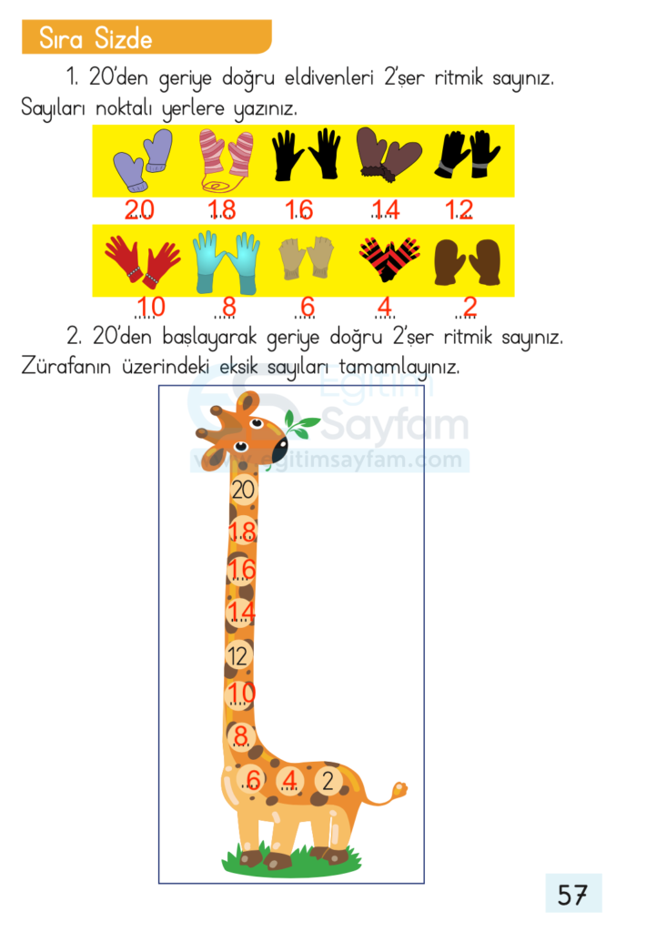 1. Sınıf Matematik Ders Kitabı Cevapları Dizin Yayıncılık Sayfa 57