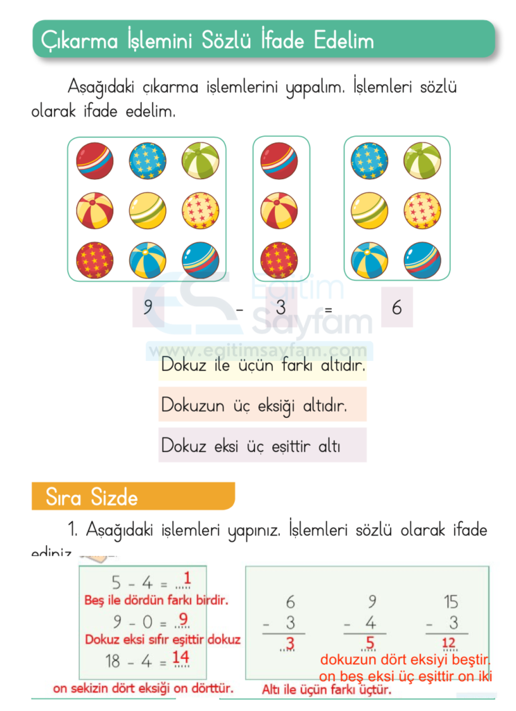 1. Sınıf Matematik Ders Kitabı Cevapları Dizin Yayıncılık Sayfa 105