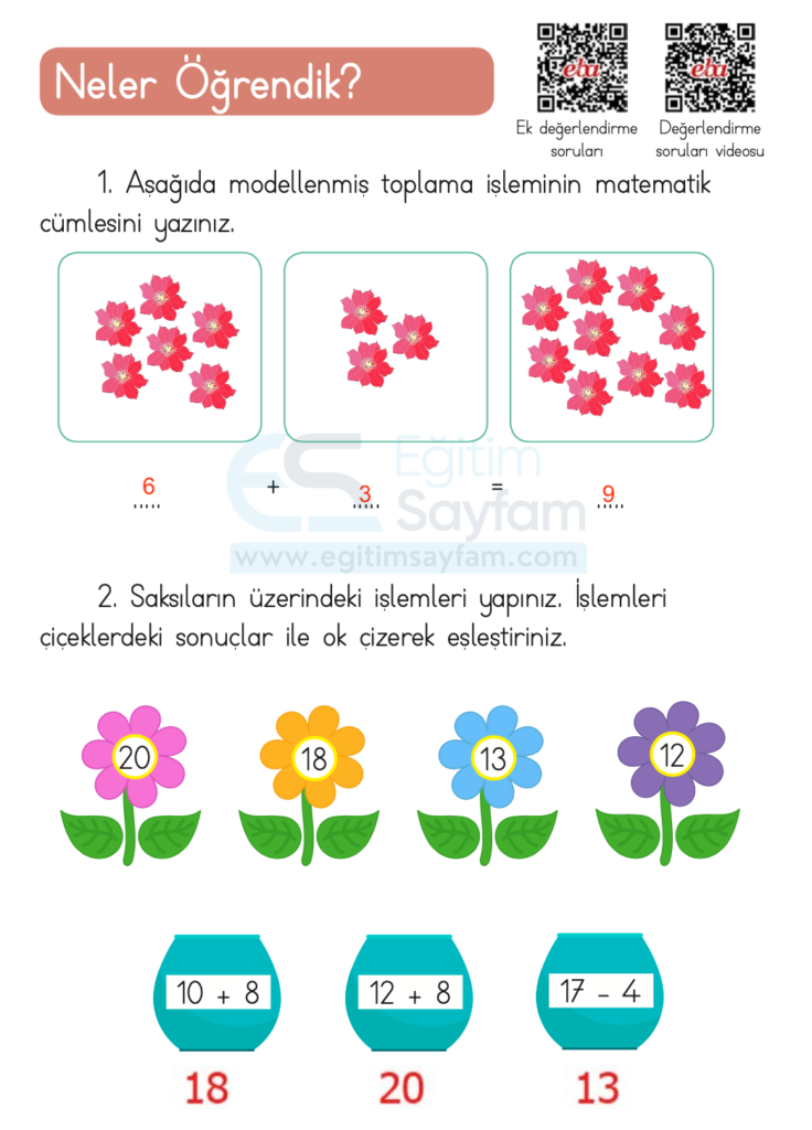 1. Sınıf Matematik Ders Kitabı Cevapları Dizin Yayıncılık Sayfa 107