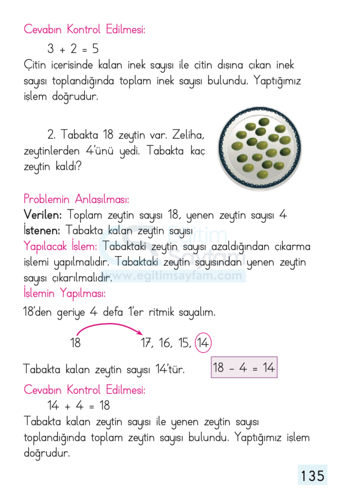 1. Sınıf Matematik Ders Kitabı Cevapları Dizin Yayıncılık Sayfa 135