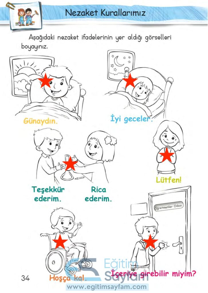 1. Sınıf Hayat Bilgisi Çalışma Kitabı Cevapları Sayfa 34