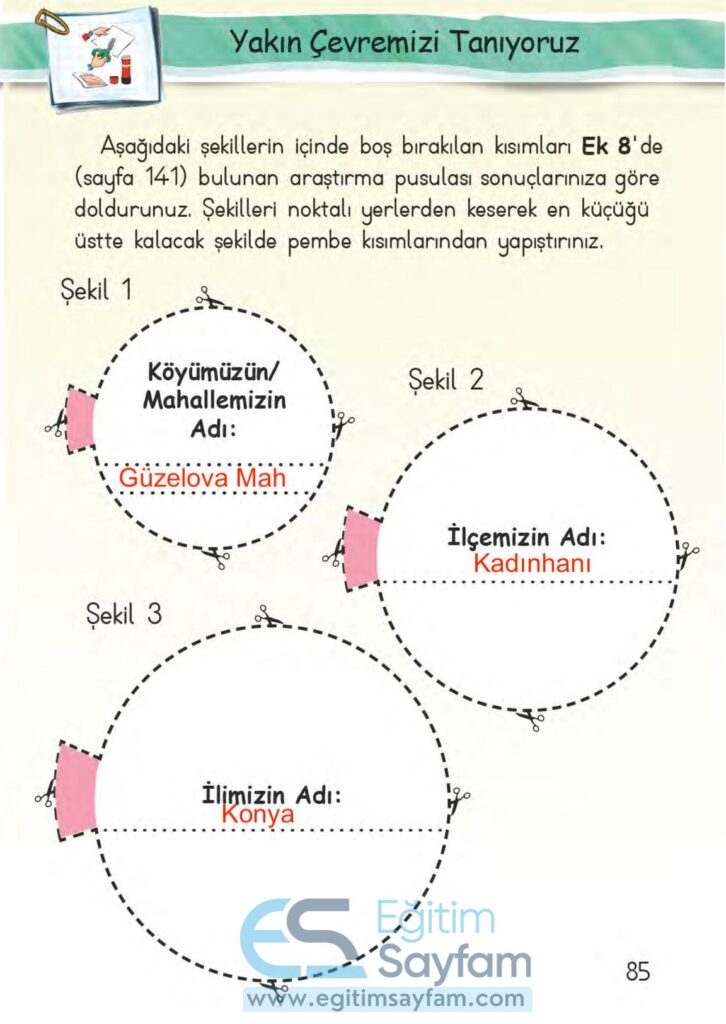 1. Sınıf Hayat Bilgisi Çalışma Kitabı Cevapları Sayfa 85