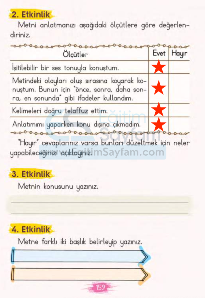 Hoca Nasreddin Metni Etkinlik Cevapları (2. Sınıf Türkçe)