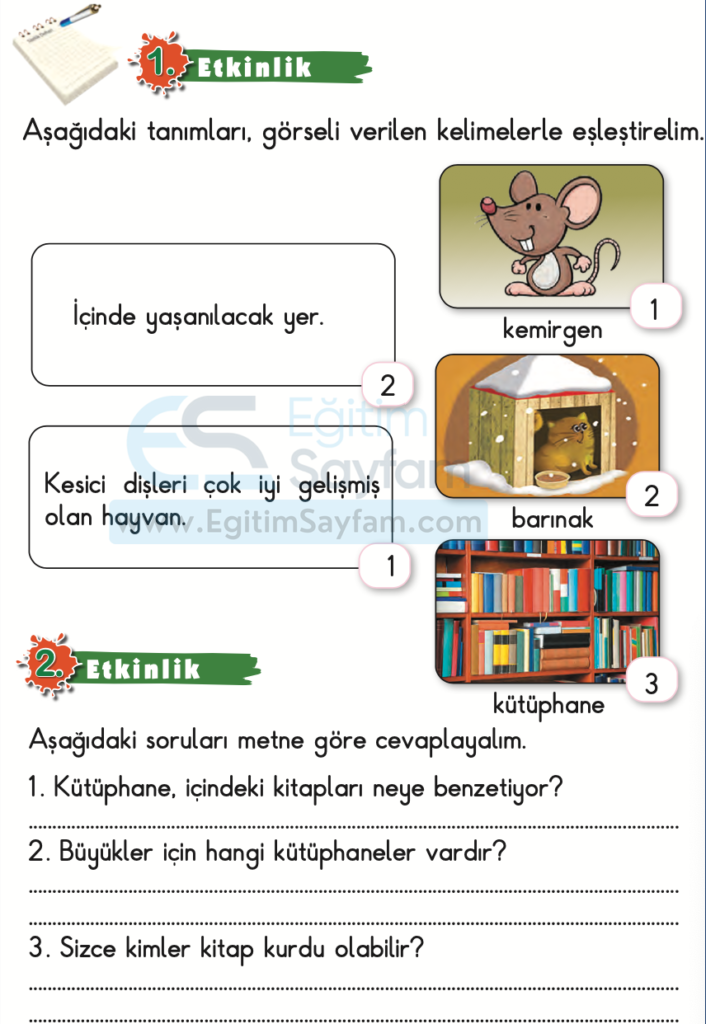 Kütüphane Metni Etkinlik Cevapları (2. Sınıf Türkçe)