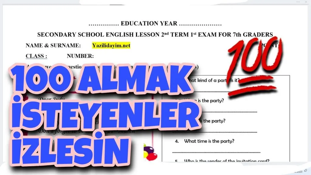 7. Sınıf İngilizce 2. Dönem 1. Yazılı Soruları (Video)