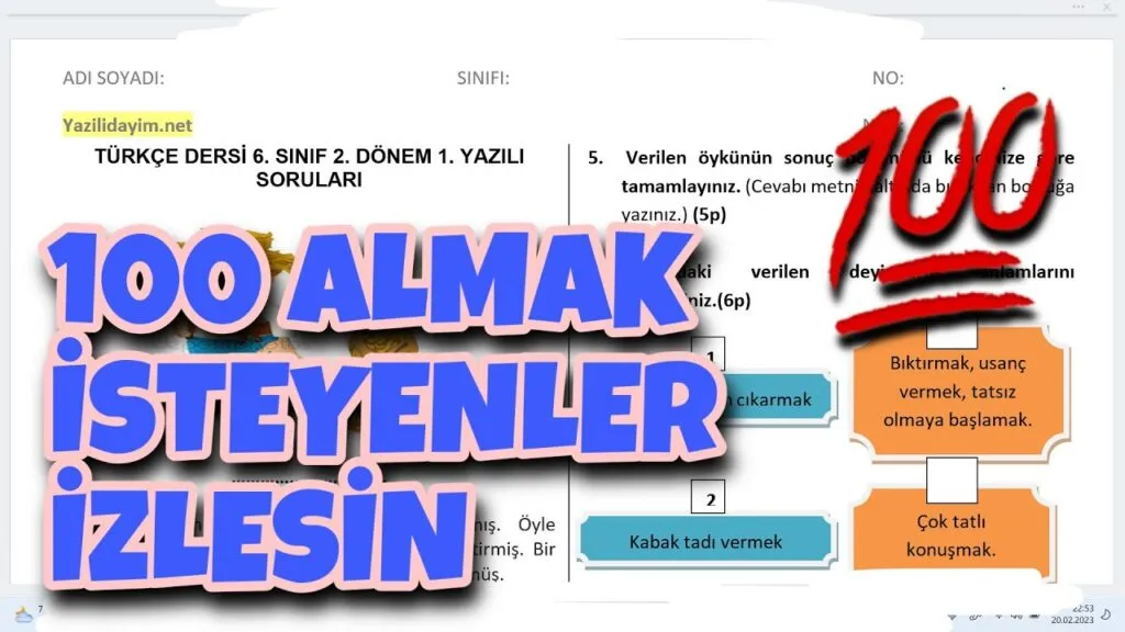 6. Sınıf Türkçe 2. Dönem 1. Yazılı Soruları (Video)