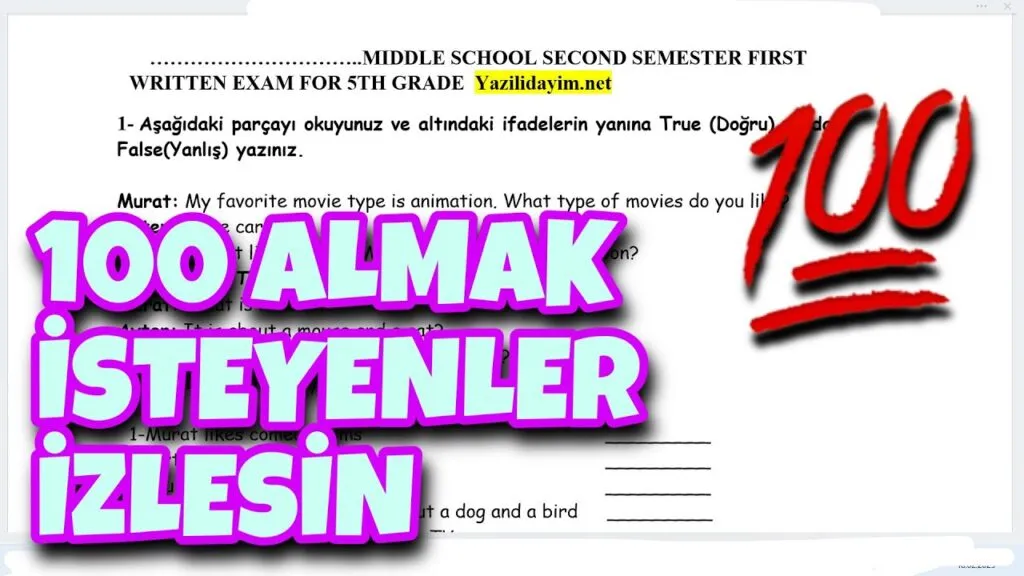 5. Sınıf İngilizce 2. Dönem 1. Yazılı Soruları (Video)