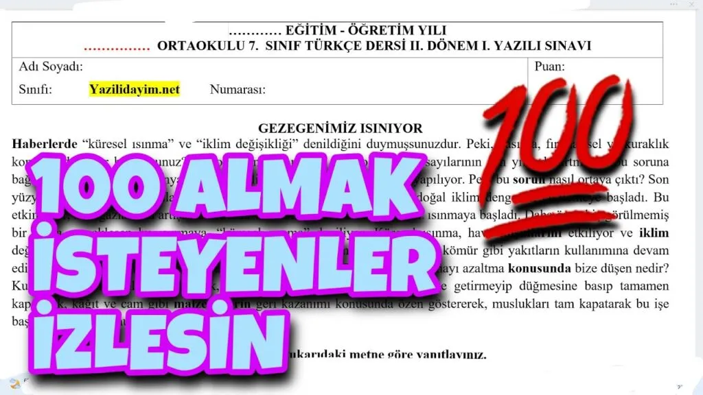 7. Sınıf Türkçe 2. Dönem 1. Yazılı Soruları (Video)