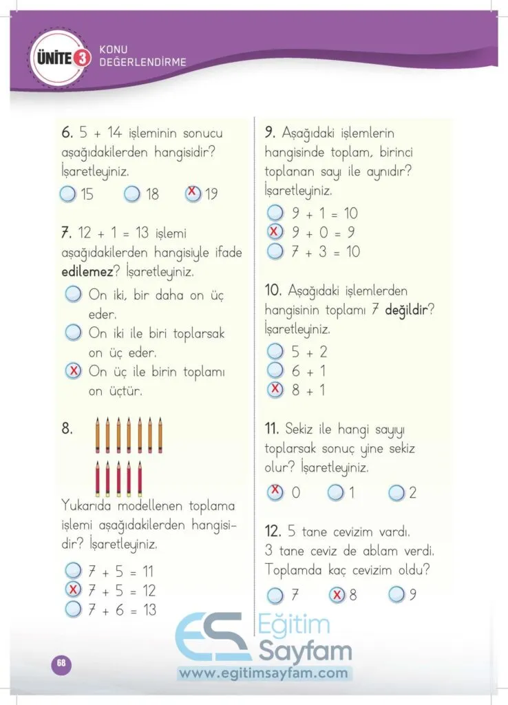 1. Sinif Meb Yayinlari Matematik Calisma Kitabi Cevaplari 2. Kitap 68