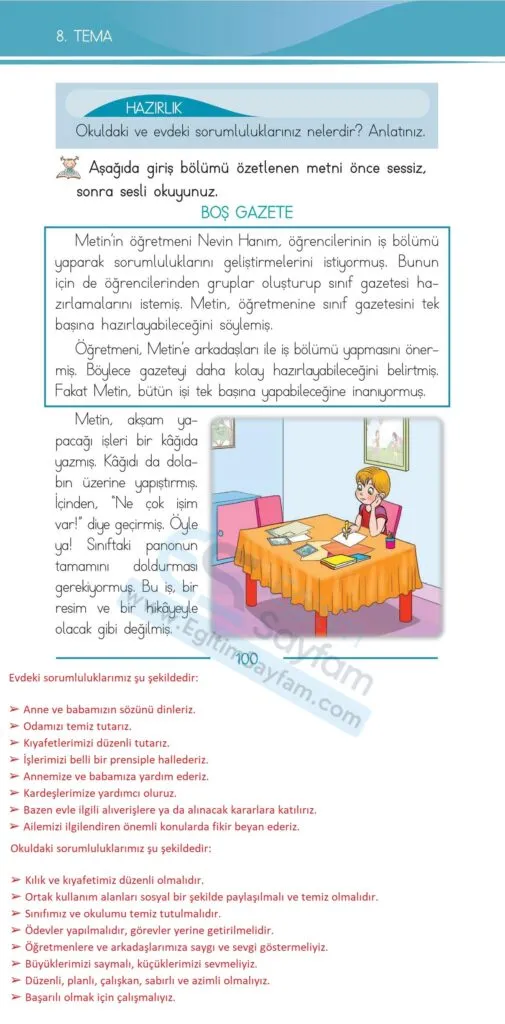 1. Sinif Turkce Ders Kitabi Cevaplari Bilim ve Kultur Yayinlari 100
