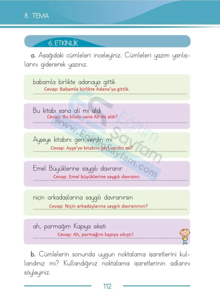 1. Sinif Turkce Ders Kitabi Cevaplari Bilim ve Kultur Yayinlari 112