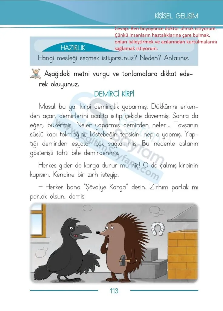 1. Sinif Turkce Ders Kitabi Cevaplari Bilim ve Kultur Yayinlari 113