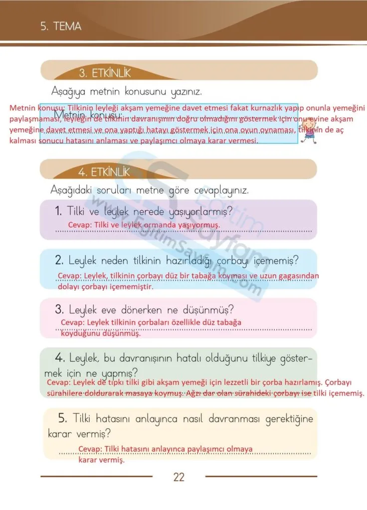 1. Sinif Turkce Ders Kitabi Cevaplari Bilim ve Kultur Yayinlari 22