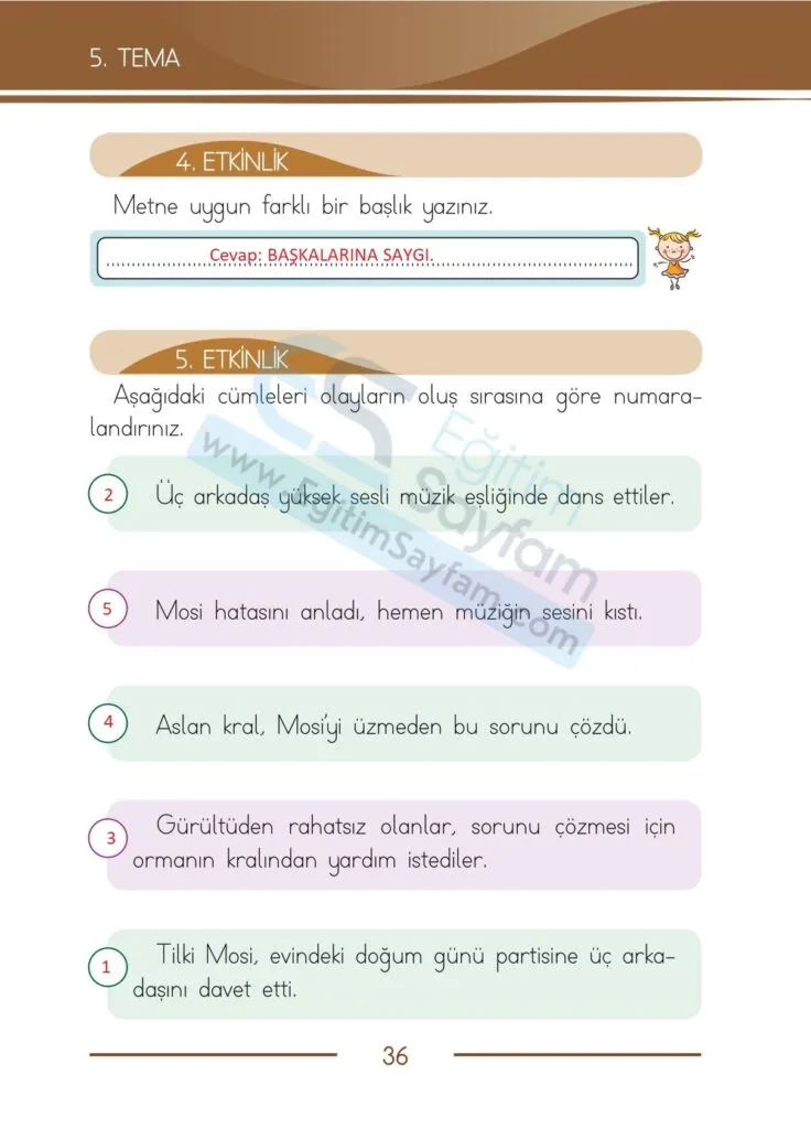 1. Sinif Turkce Ders Kitabi Cevaplari Bilim ve Kultur Yayinlari 36