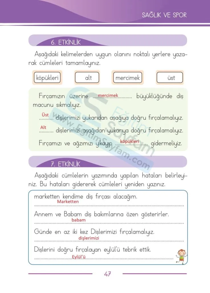 1. Sinif Turkce Ders Kitabi Cevaplari Bilim ve Kultur Yayinlari 47