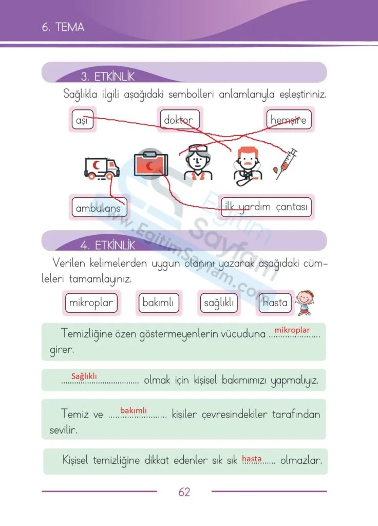 1. Sinif Turkce Ders Kitabi Cevaplari Bilim ve Kultur Yayinlari 62