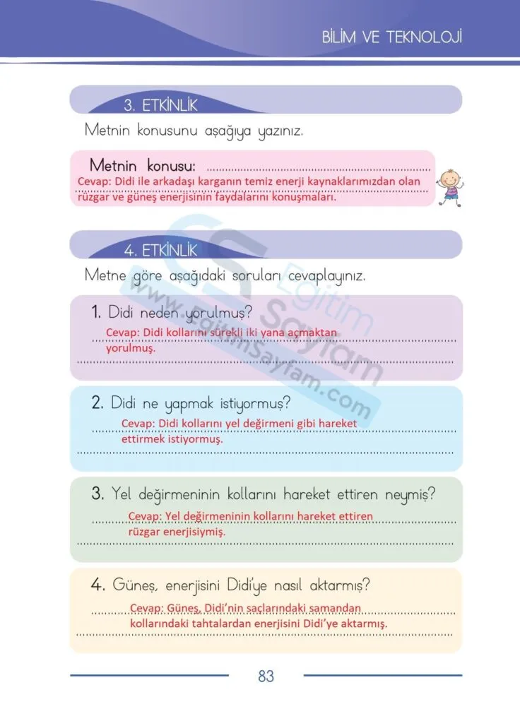 1. Sinif Turkce Ders Kitabi Cevaplari Bilim ve Kultur Yayinlari 83