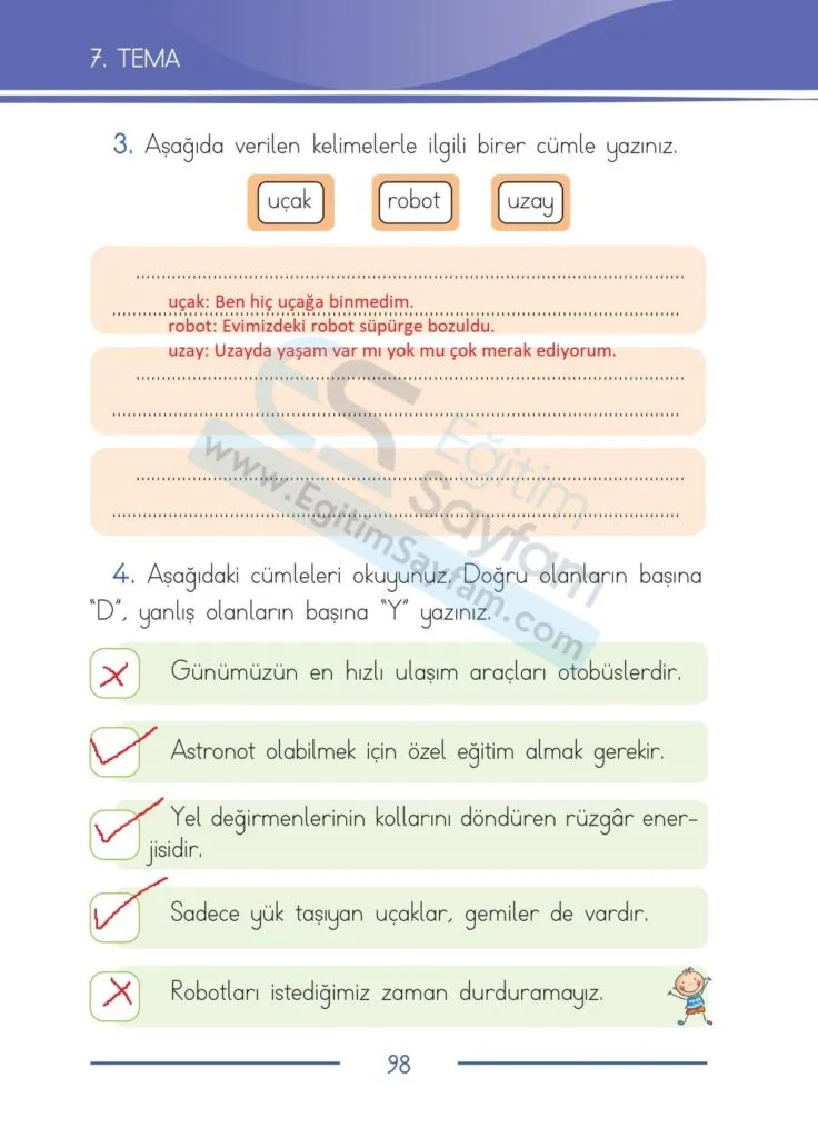 1. Sinif Turkce Ders Kitabi Cevaplari Bilim ve Kultur Yayinlari 98