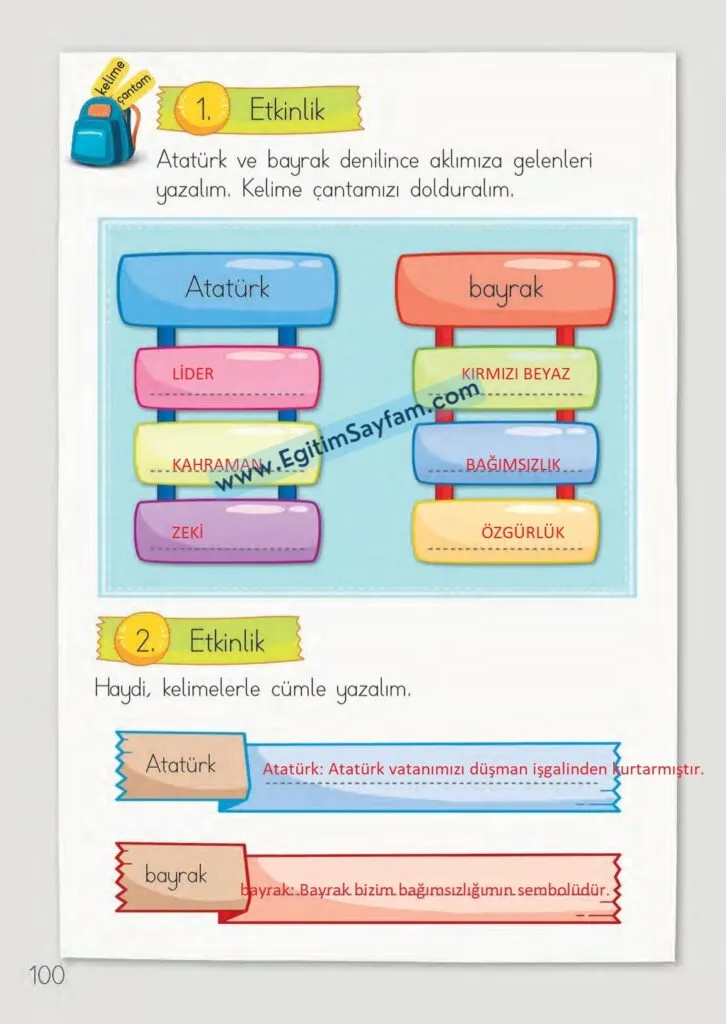 1. Sinif Turkce Ders Kitabi Cevaplari Meb Yayinlari 100