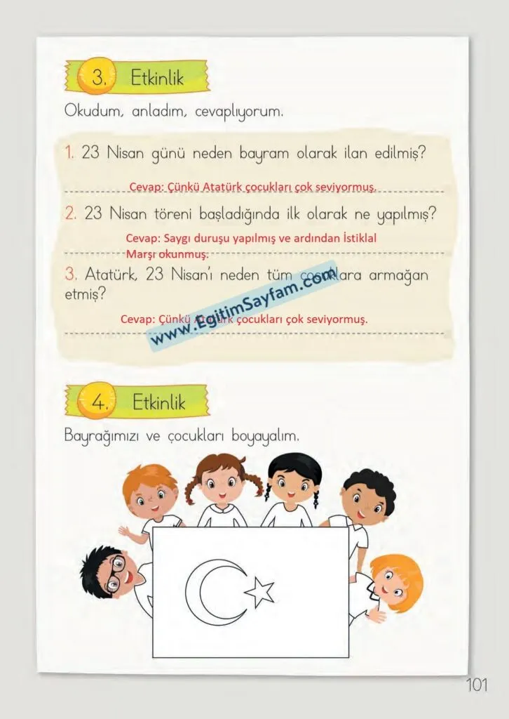 1. Sinif Turkce Ders Kitabi Cevaplari Meb Yayinlari 101