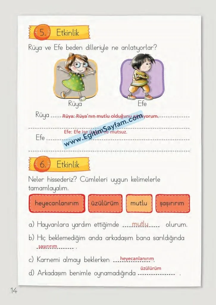 1. Sinif Turkce Ders Kitabi Cevaplari Meb Yayinlari 14