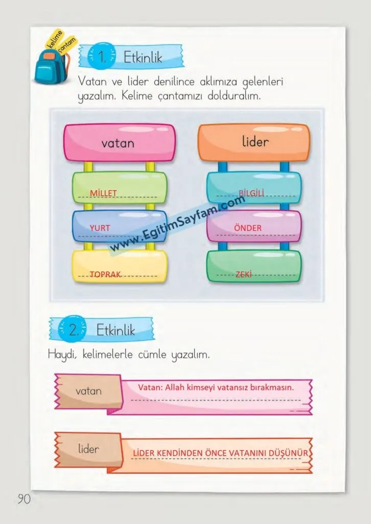 1. Sinif Turkce Ders Kitabi Cevaplari Meb Yayinlari 90