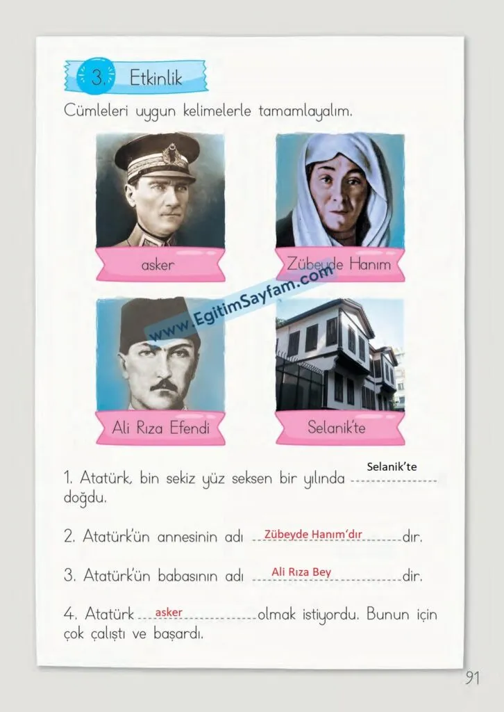 1. Sinif Turkce Ders Kitabi Cevaplari Meb Yayinlari 91